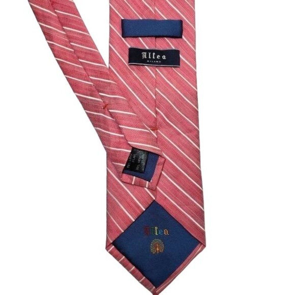 Altea Milano Italian Flax Silk Blend Pink Pin-Stripe Mens Designer Neck Tie‎ - Picture 4 of 8
